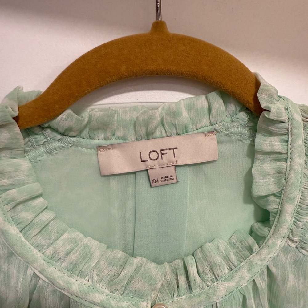 LOFT Light Green Ruffle Blouse - Picture 2 of 3